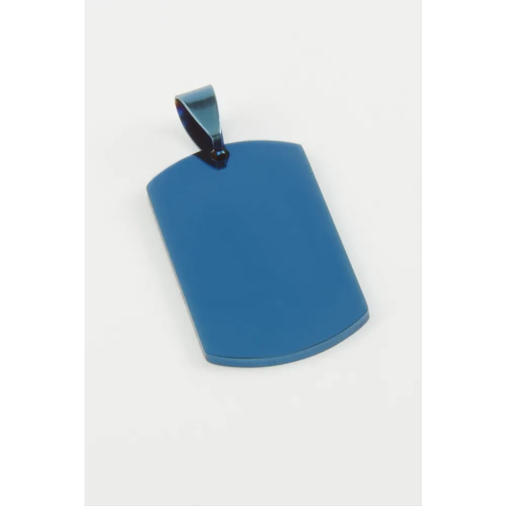 Künye İsim Yazılabilir Çelik Kolye Ucu 2,2X3,8 cm-Mavi