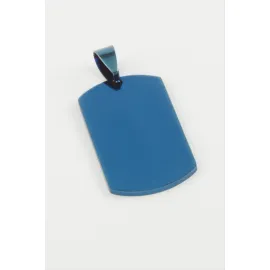 Künye İsim Yazılabilir Çelik Kolye Ucu 2,2X3,8 cm-Mavi
