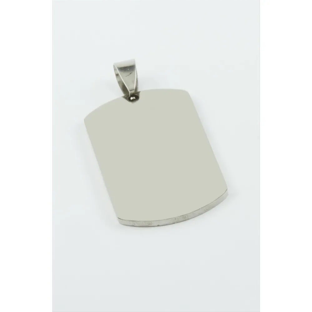 Künye İsim Yazılabilir Çelik Kolye Ucu 2X3,5 cm-Gümüş Rengi