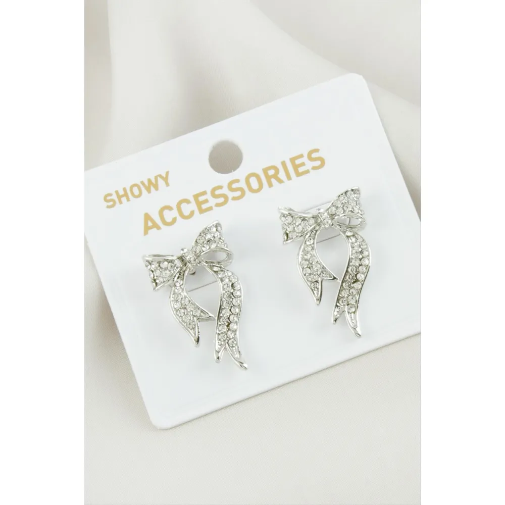 Fiyong Taşlı Metal Küpe-Gümüş Rengi