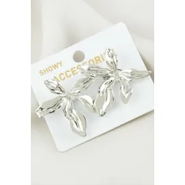 Çiçek Metal Küpe-Gümüş Rengi