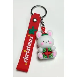 Yılbaşı Tavşancık Silikon Anahtarlık-Kırmızı