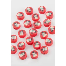 Kardan Adam Yılbaşı Fimo Boncuk 100 Adet-Kırmızı