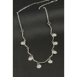 Yuvarlak Pullu Şans Kolye-Gümüş Rengi