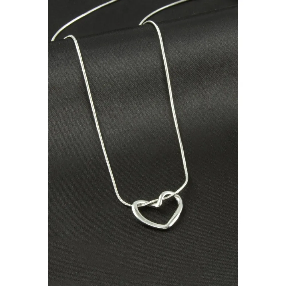 Kalp İtalyan Zincirli Çelik Kolye-Gümüş Rengi