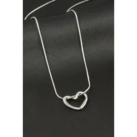 Kalp İtalyan Zincirli Çelik Kolye-Gümüş Rengi