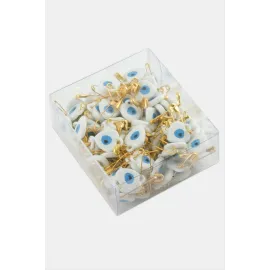 Kalp Nazar Boncuklu Çengel İğne 100 Adet-Beyaz