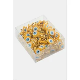 Kalp Nazar Boncuklu Çengel İğne 100 Adet-Sarı