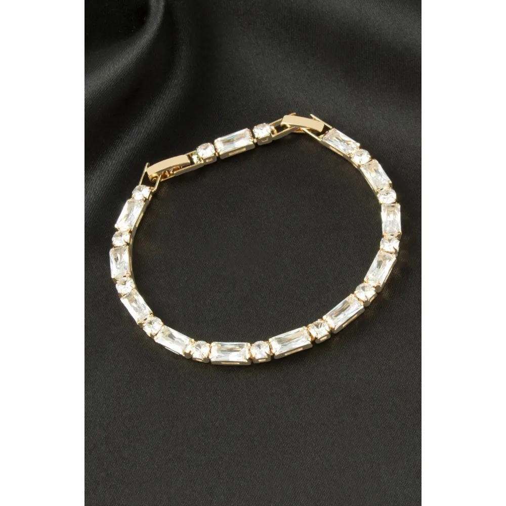 Dikdörtgen Zirkon Taşlı Lüks Kararmaz Bileklik 4X9 mm-Sarı