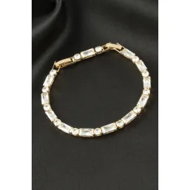 Dikdörtgen Zirkon Taşlı Lüks Kararmaz Bileklik 4X9 mm-Sarı