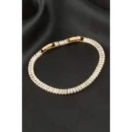 Baget Zirkon Taşlı Lüks Kararmaz Bileklik 5 mm-Sarı