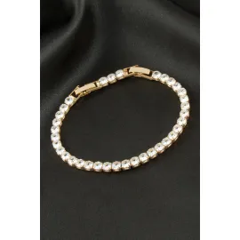 Yuvarlak Zirkon Taşlı Lüks Kararmaz Bileklik 4 mm-Sarı