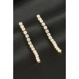 Yuvarlak Zirkon Taşlı Lüks Küpe-Sarı