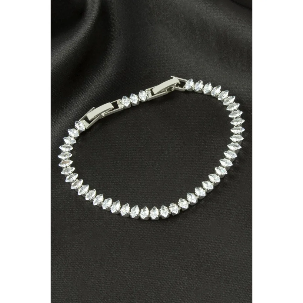 Oval Zirkon Taşlı Lüks Kararmaz Bileklik 5 mm-Gümüş Rengi