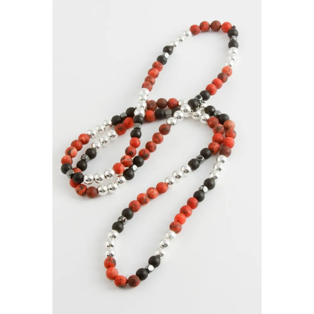 Hematit Ceyt Onix Doğaltaş Kolye-Kırmızı