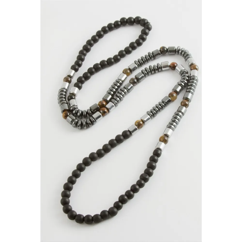 Hematit Onix Doğaltaş Kolye-Siyah