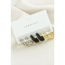 6 Adet Çift Halka Trend Küpe 2 cm-Renkli