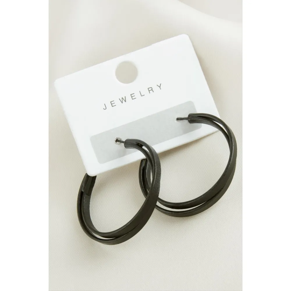 Çift Halka Trend Küpe 3,5 cm-Siyah