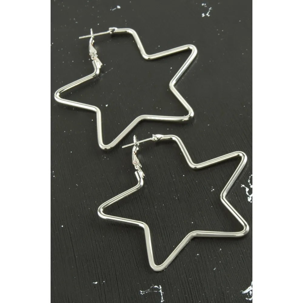 Yıldız Trend Küpe 6 cm-Gümüş Rengi