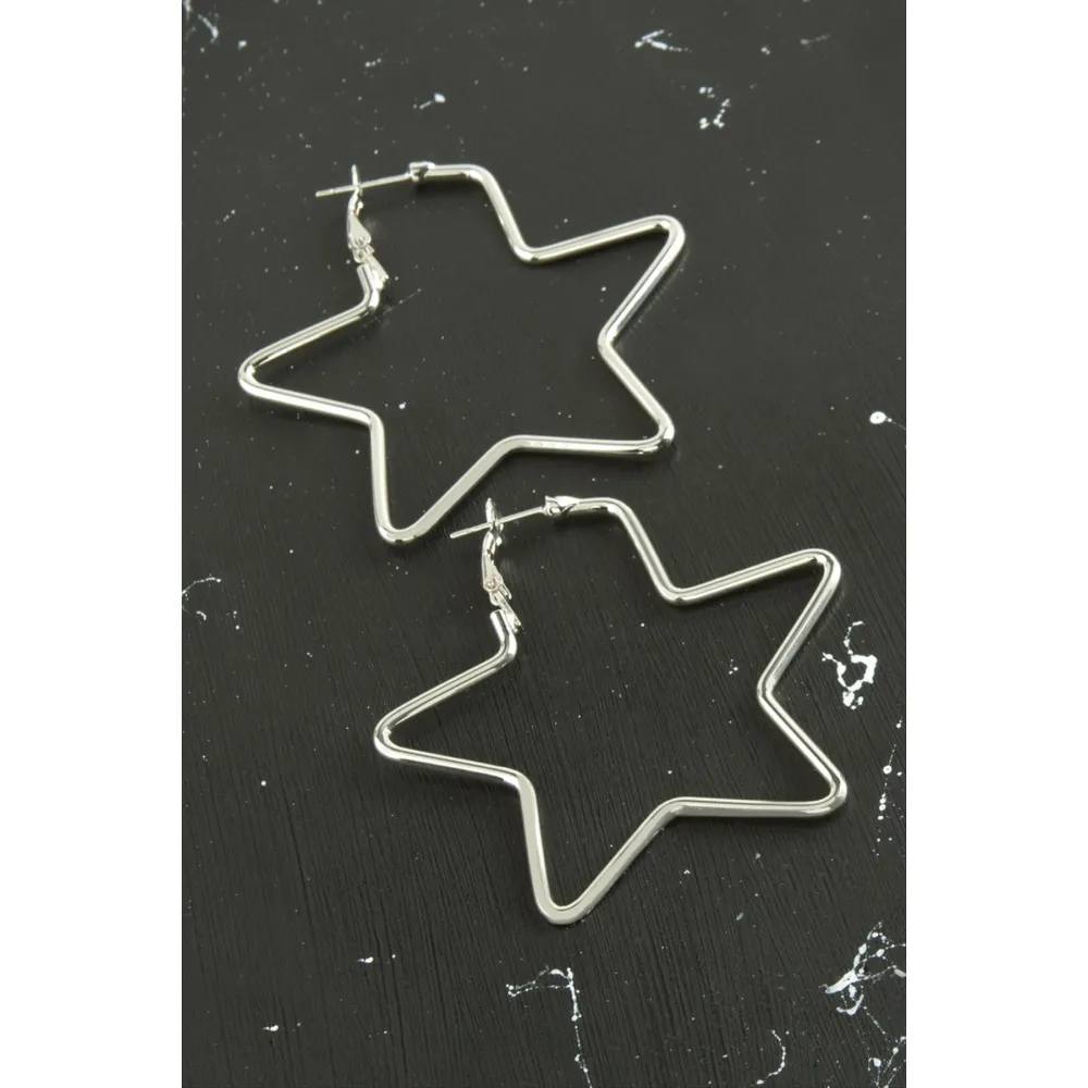 Yıldız Trend Küpe 5,5 cm-Gümüş Rengi