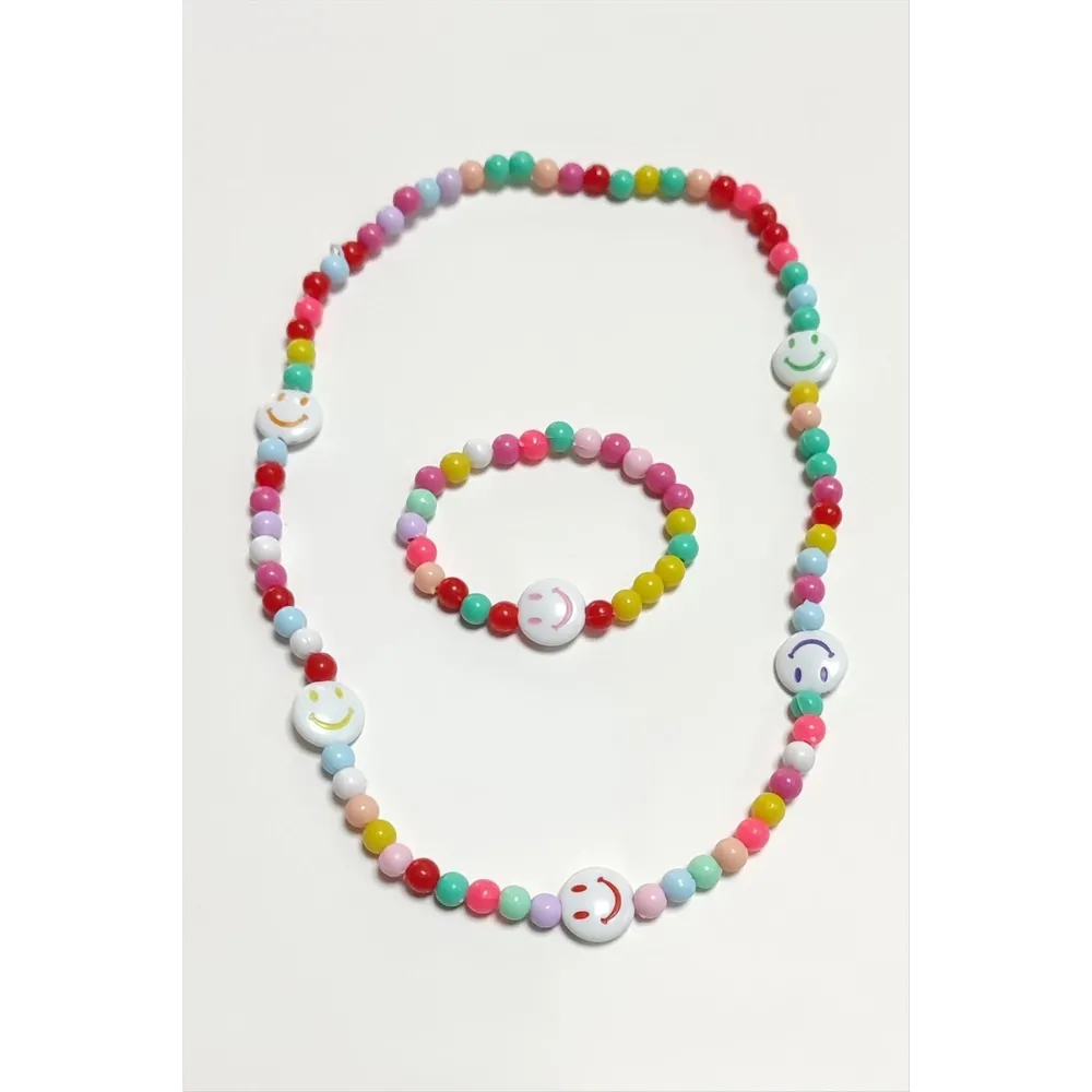 Emoji Boncuk Çocuk Set Kolye-Renkli