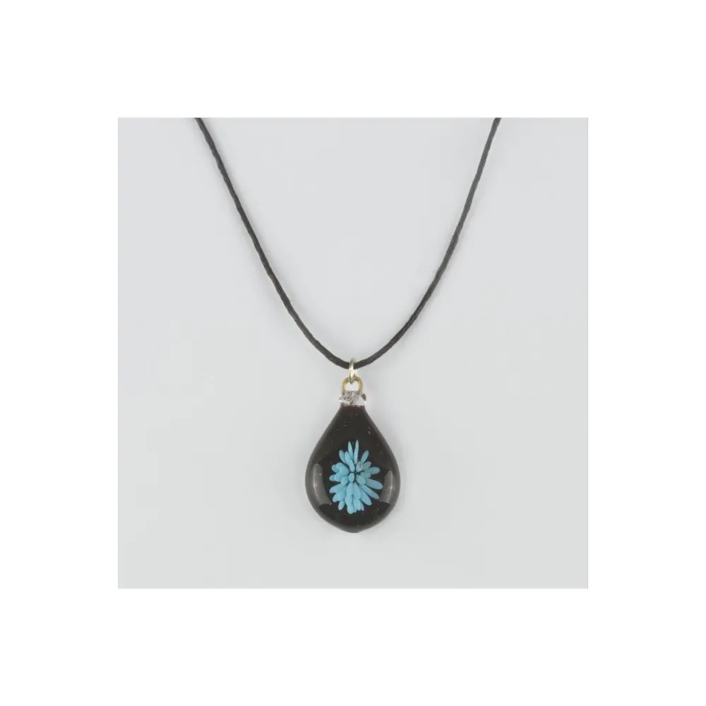 Çiçek Cam Kolye-Siyah