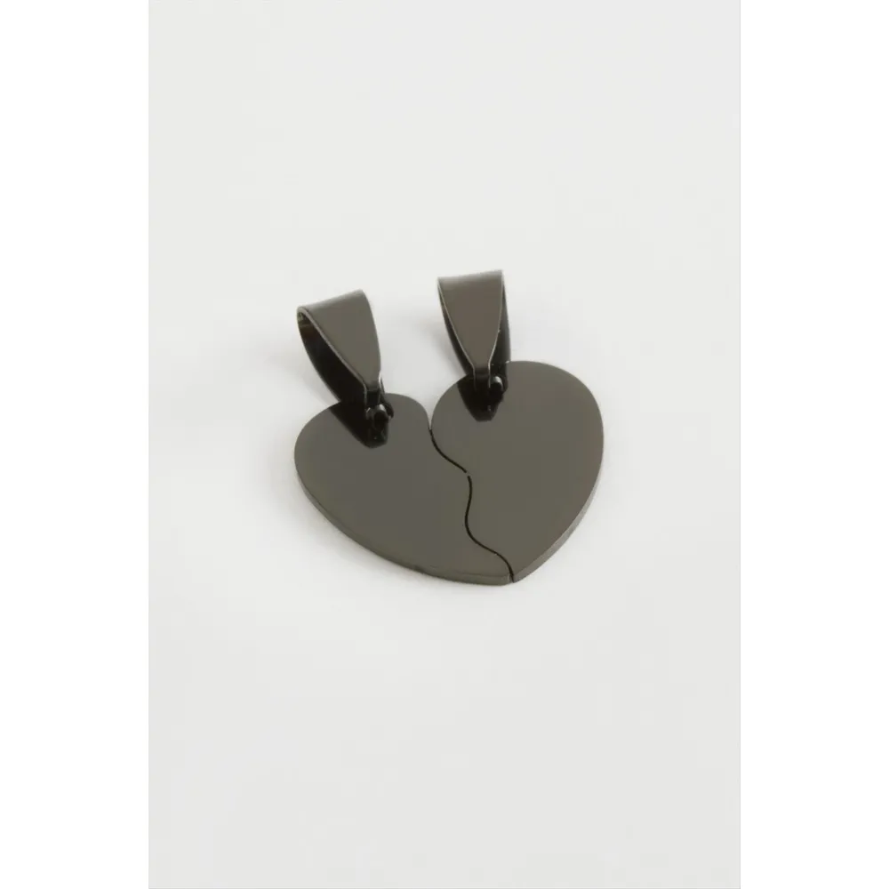 Kalp İsim Yazılabilir Çift Çelik Kolye Ucu 2 cm-Siyah