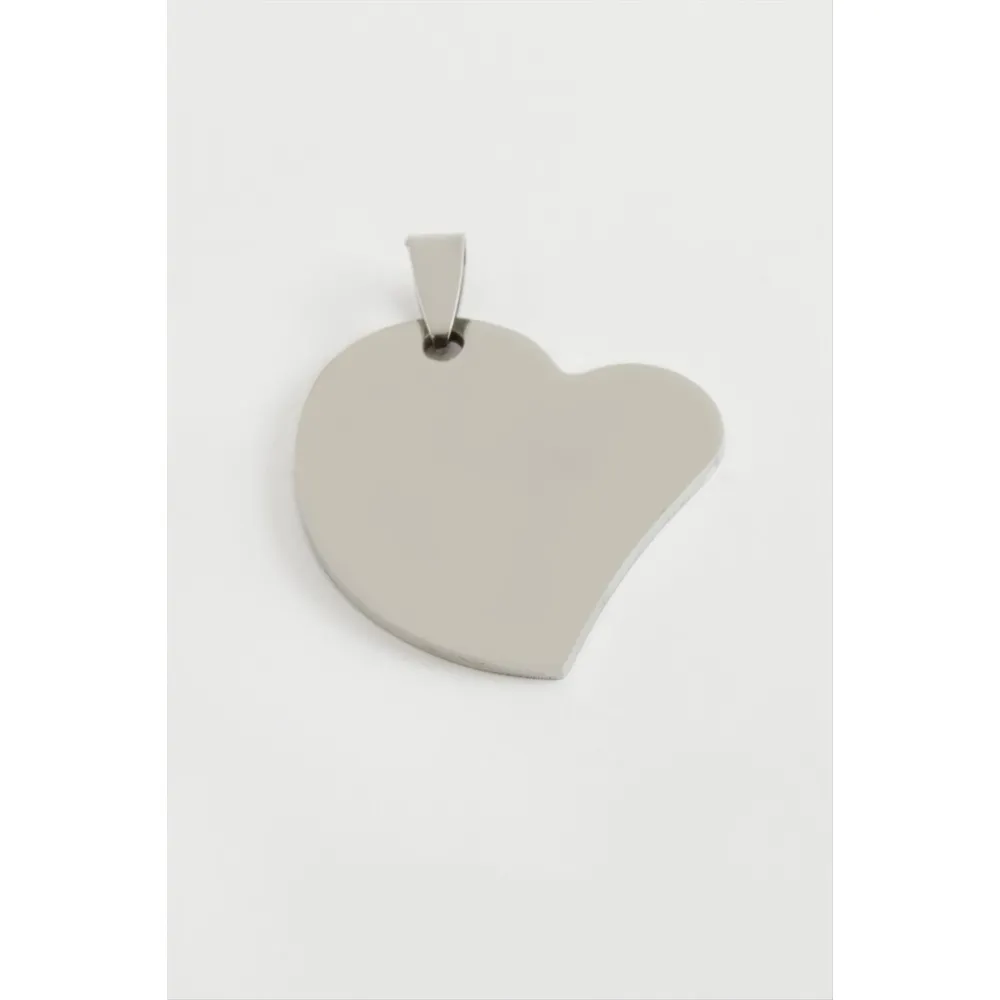 Kalp İsim Yazılabilir Çelik Kolye Ucu 3,5 cm-Gümüş Rengi