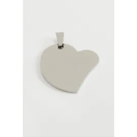 Kalp İsim Yazılabilir Çelik Kolye Ucu 3,5 cm-Gümüş Rengi