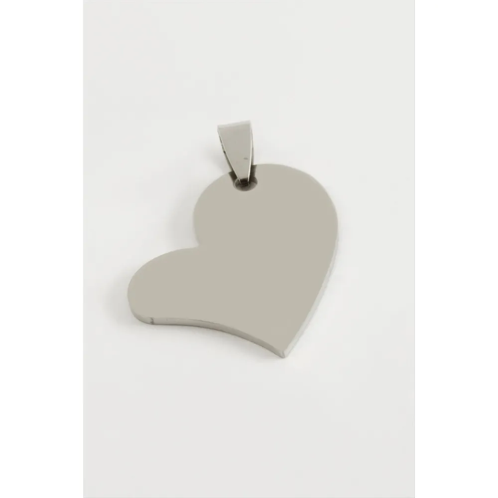 Kalp İsim Yazılabilir Çelik Kolye Ucu 3 cm-Gümüş Rengi