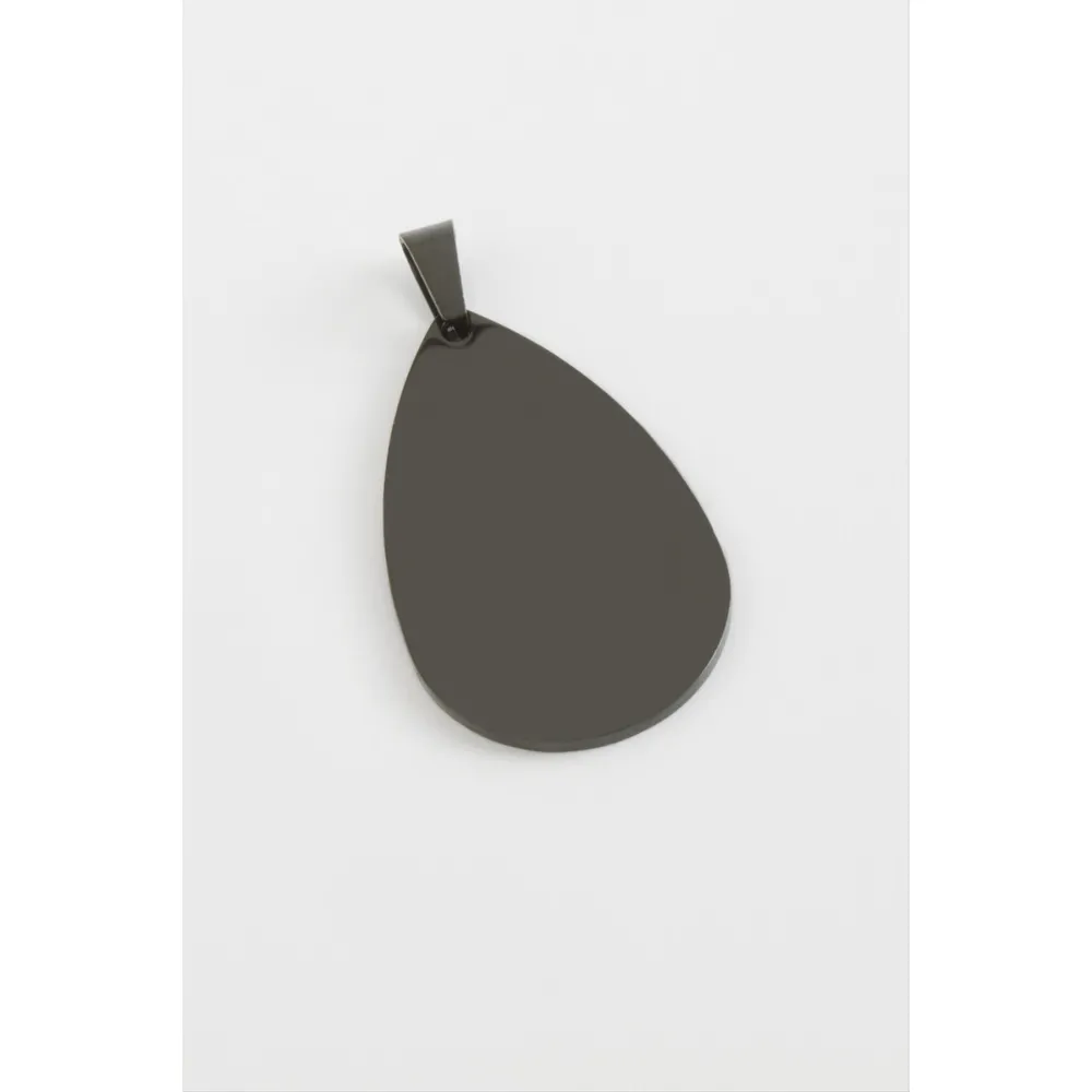 Oval İsim Yazılabilir Çelik Kolye Ucu 5 cm-Siyah