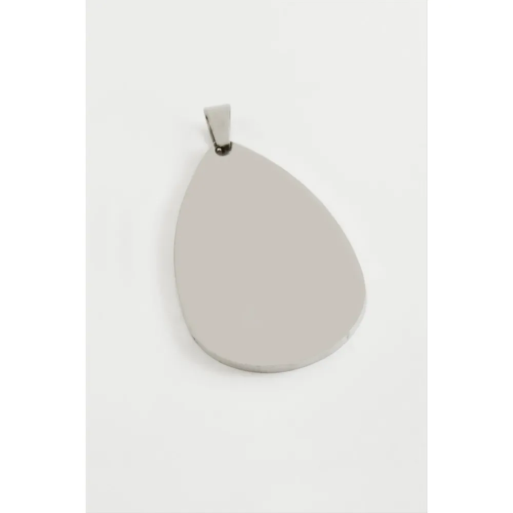 Oval İsim Yazılabilir Çelik Kolye Ucu 5 cm-Gümüş Rengi