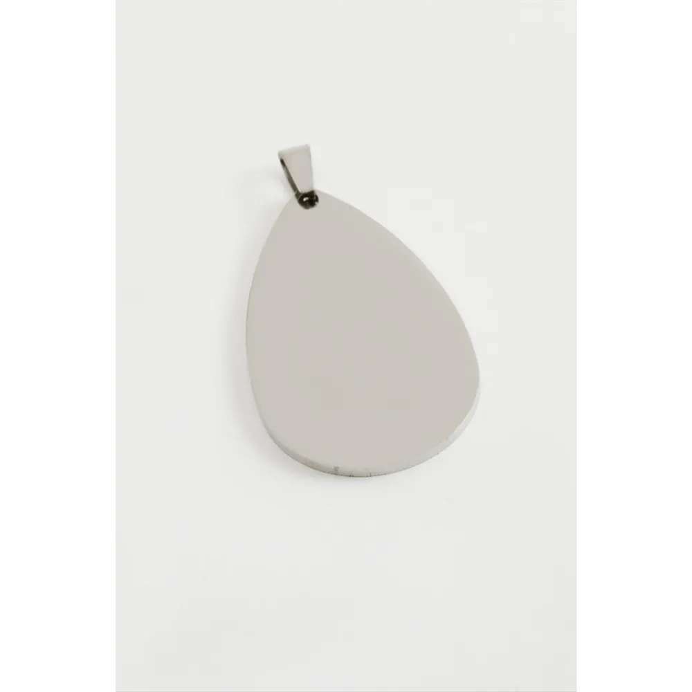 Oval İsim Yazılabilir Çelik Kolye Ucu 4,5 cm-Gümüş Rengi