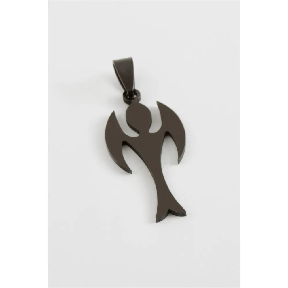 Melek Çelik Kolye Ucu 3,5 cm-Siyah