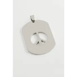 Barış İşareti Çelik Kolye Ucu 3X5 cm-Gümüş Rengi
