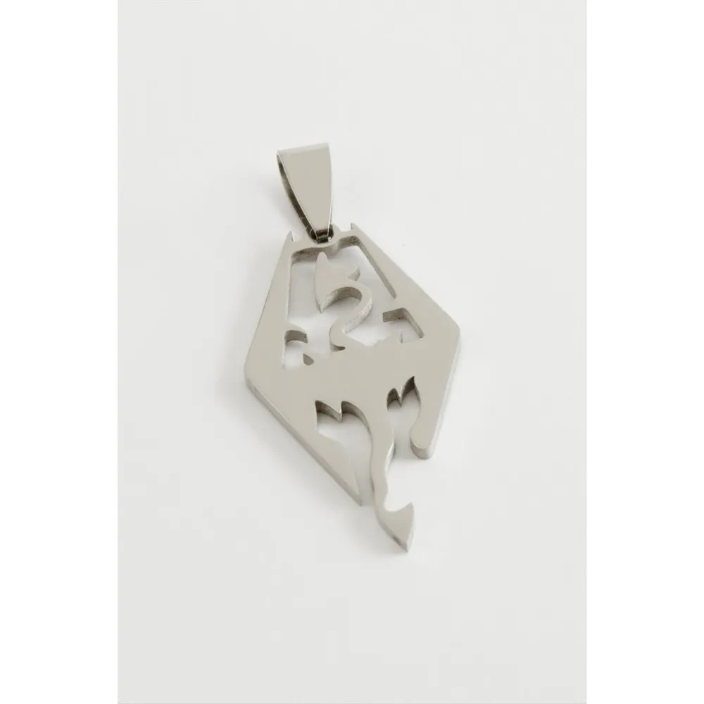 Ejderha Çelik Kolye Ucu 3,5 cm-Gümüş Rengi