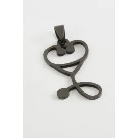 Steteskop Kalp Çelik Kolye Ucu 3,5 cm-Siyah