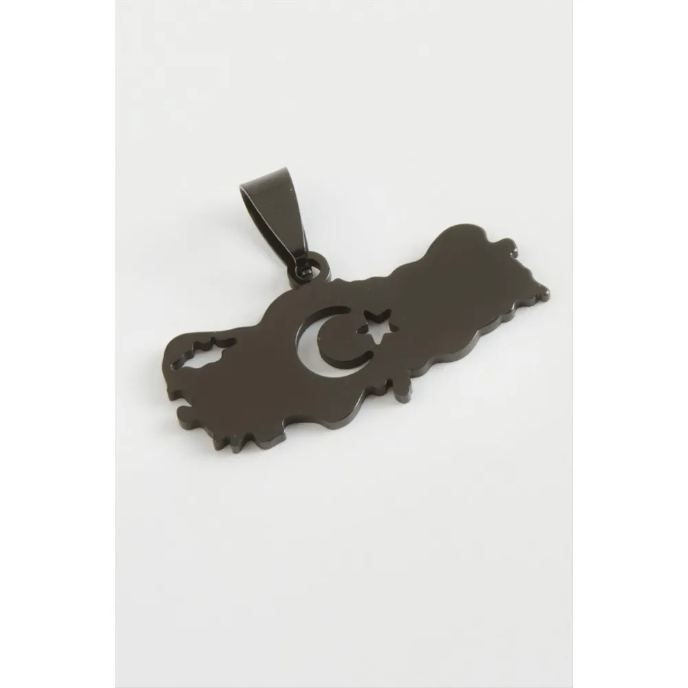 Ay Yıldız Çelik Kolye Ucu 3,5 Cm-Siyah