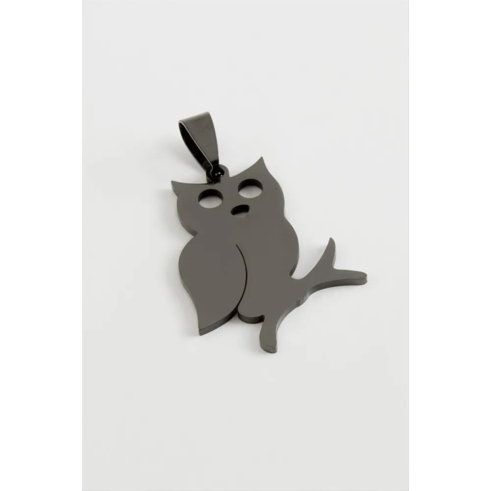 Baykuş Çelik Kolye Ucu 3 cm-Siyah