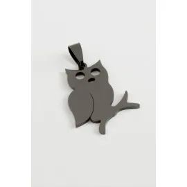 Baykuş Çelik Kolye Ucu 3 cm-Siyah