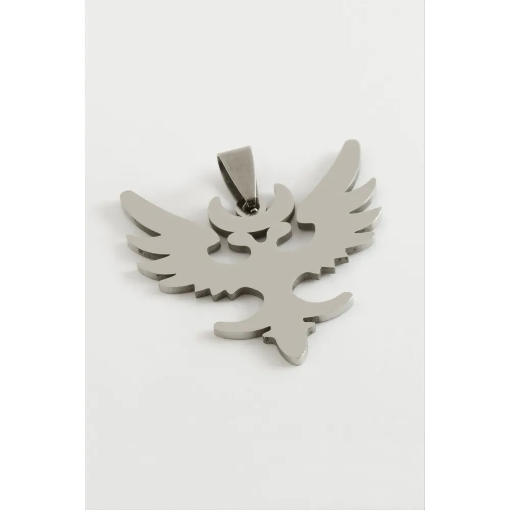 Çift Başlı Kartal Çelik Kolye Ucu 3,5 cm-Gümüş Rengi