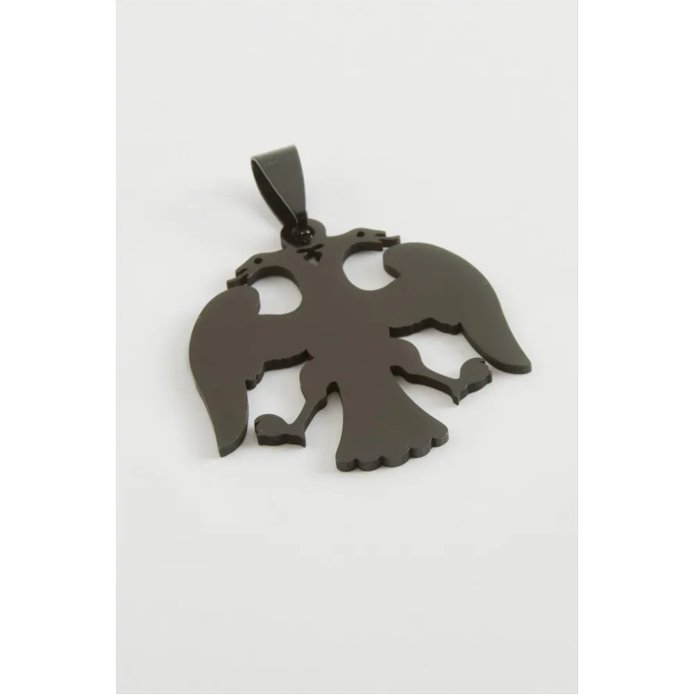 Çift Başlı Kartal Çelik Kolye Ucu 3 cm-Siyah