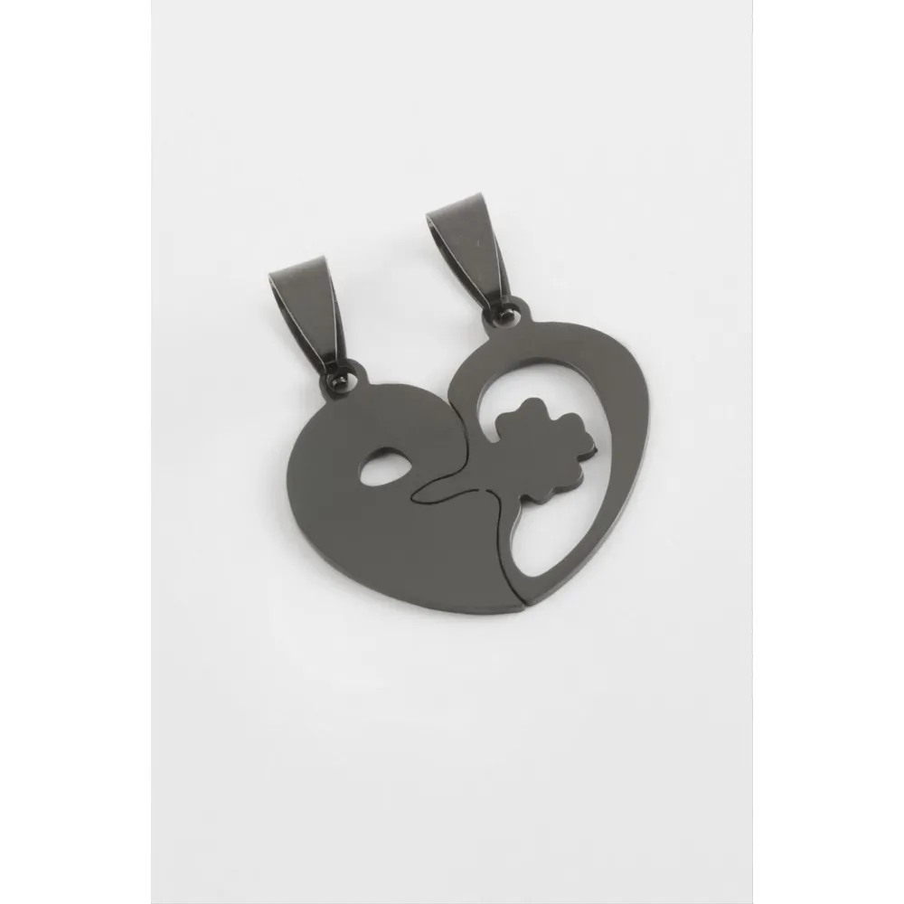 Kalp İsim Yazılabilir Çift Çelik Kolye Ucu 2,5 cm-Siyah