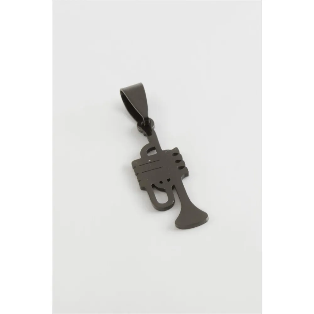 Trompet Çelik Kolye Ucu 3 cm-Siyah