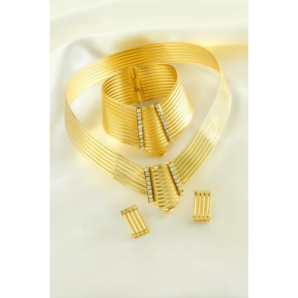 Trabzon Tasma Set Kolye-Sarı