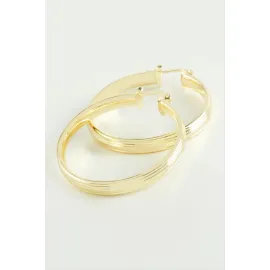 Çizgili Halka Küpe 4,5 cm-Sarı