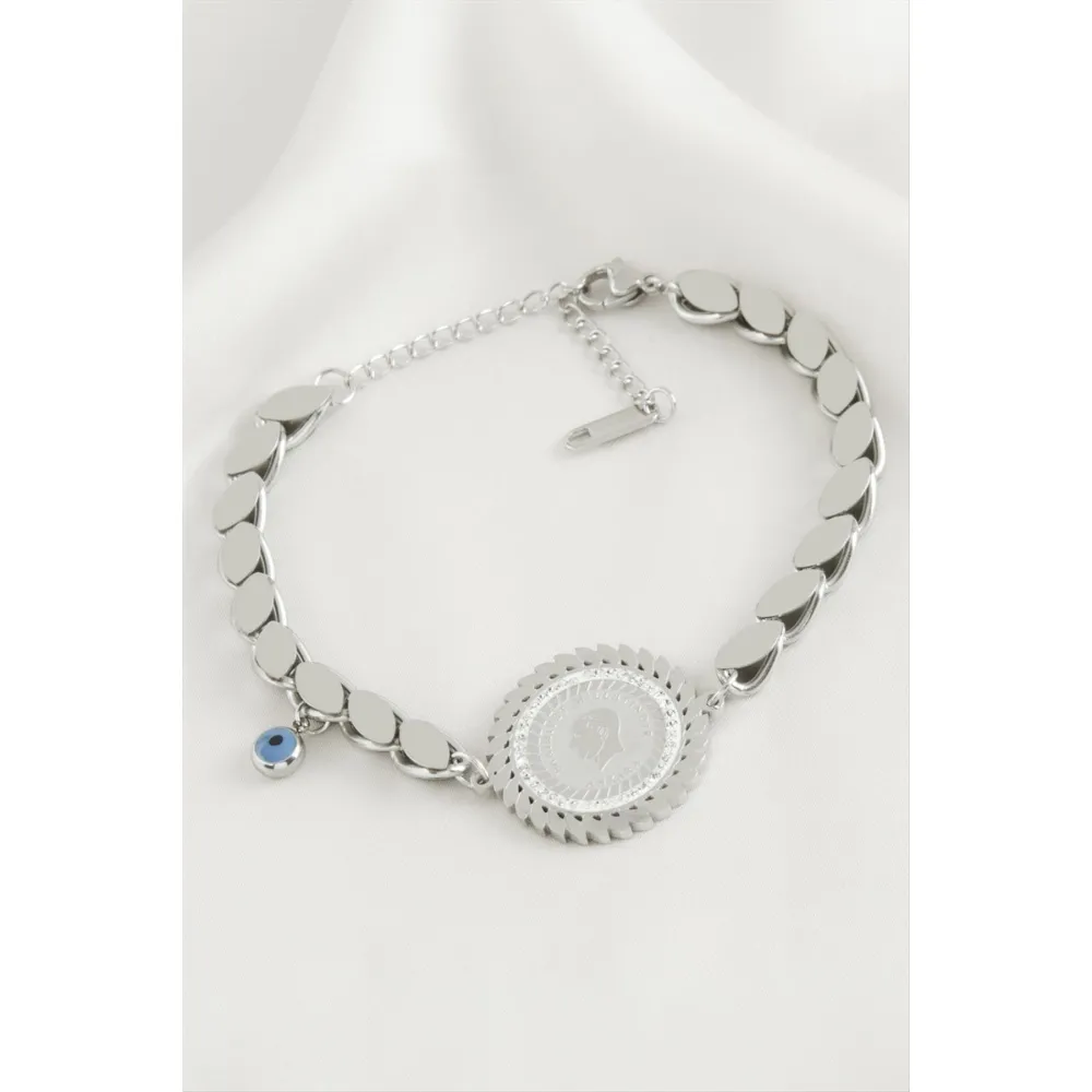 Para Arpa Zincir Lüks Çelik Bileklik-Gümüş Rengi