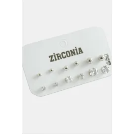 12 Adet Kare Zirkon Tek Taşlı Küpe-Gümüş Rengi