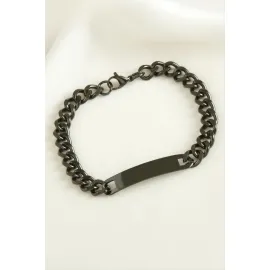 Künye Çelik Bileklik İsim Yazılabilir-Siyah