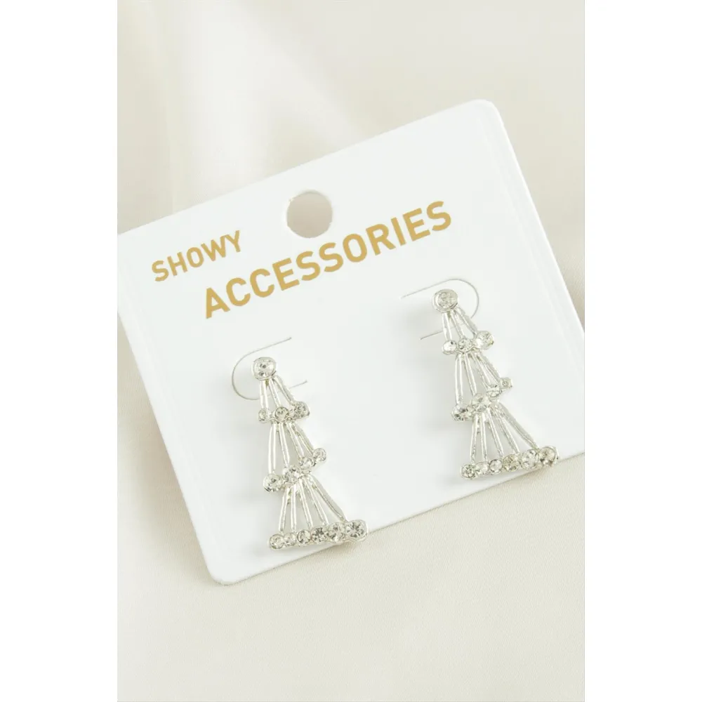 Kule Trend Taşlı Küpe-Gümüş Rengi